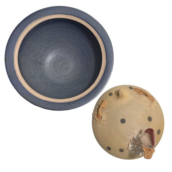 Vintage 1990s Signed Diane Marier Nesting Hen Studio Art Pottery Lidded Bowl - Picture 9 of 12